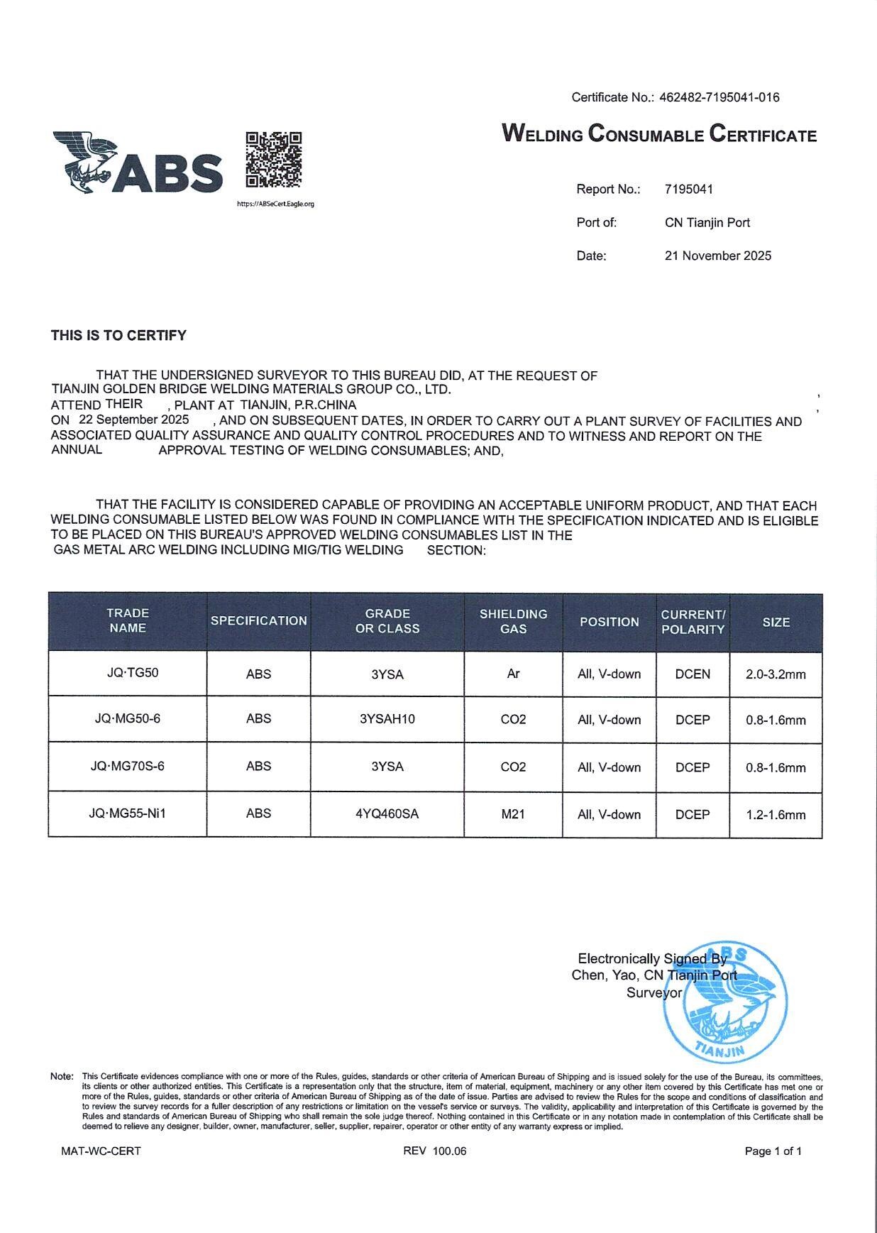 ABS認(rèn)證證書